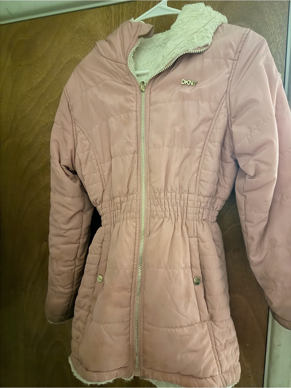 DKNY Girls' Dusty Pink Quilted Hooded Puffer Coat